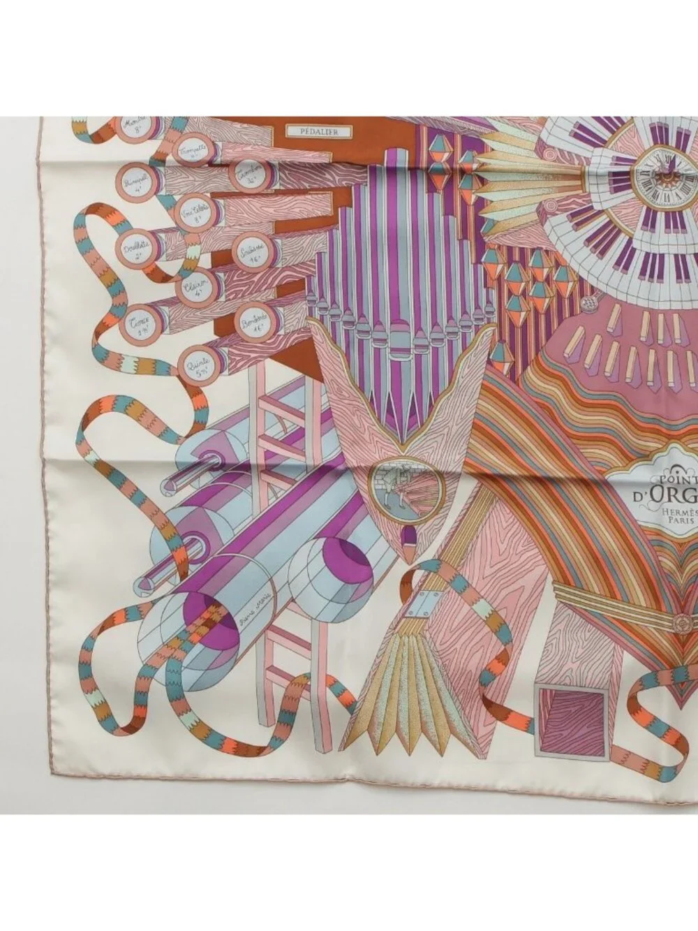 ★SOLD★ Hermes Carre 90 Silk Point D'orgue Fermata Scarf White - Picture 4 of 10